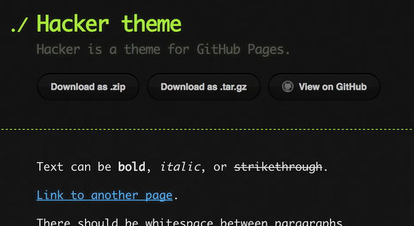 Screenshot of Jekyll-generated GitHub Pages site using the Hacker theme