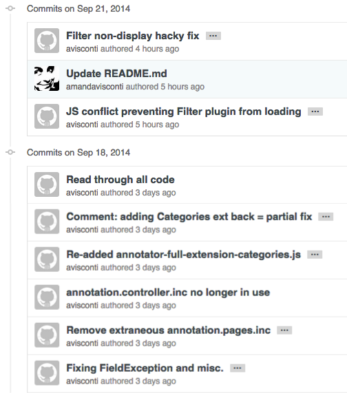 List of commit messages for GitHub code