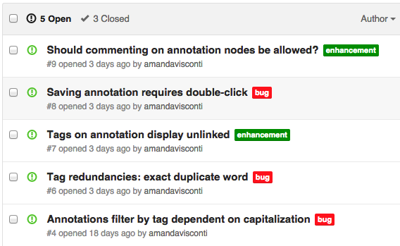 Screenshot of issues in my GitHub repository