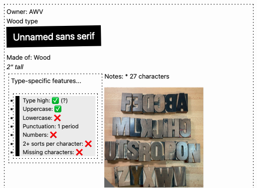 Screenshot of a webpage displaying letterpress Gsheet data in a nicely designed grid of boxes