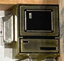 Photo of the acrylic retro Mac printing block I lasercut and used in this print